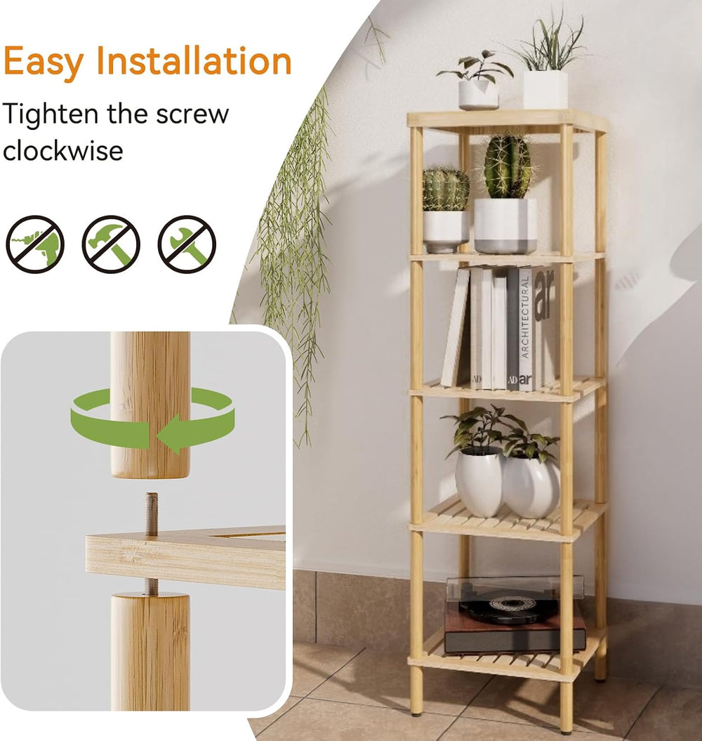 AmazerBath 5-Tier Bamboo Bathroom Shelf, Bathroom Standing Shelves, Multifunc...