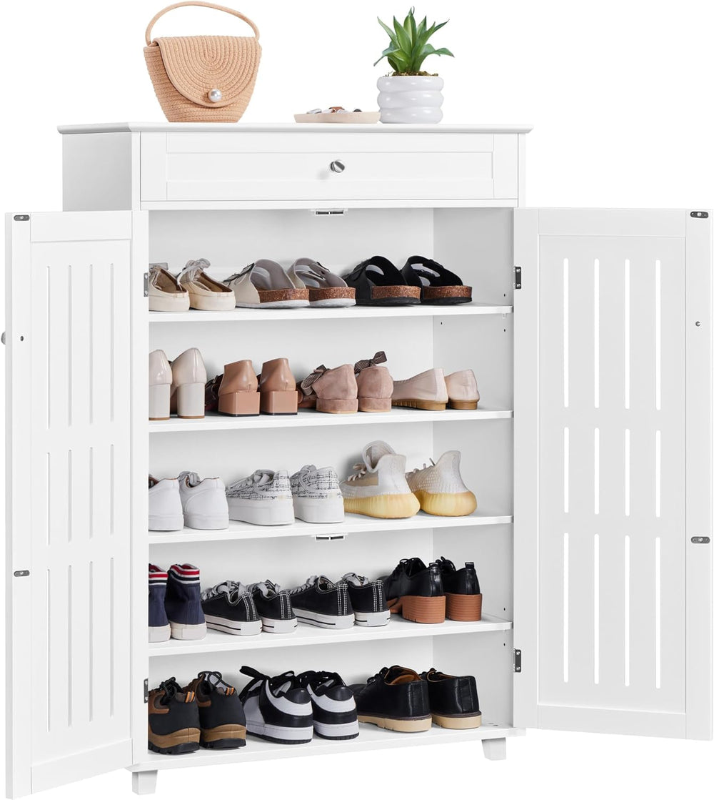 Yaheetech 5-Tier Shoe Storage Cabinet with Doors for Entryway, White