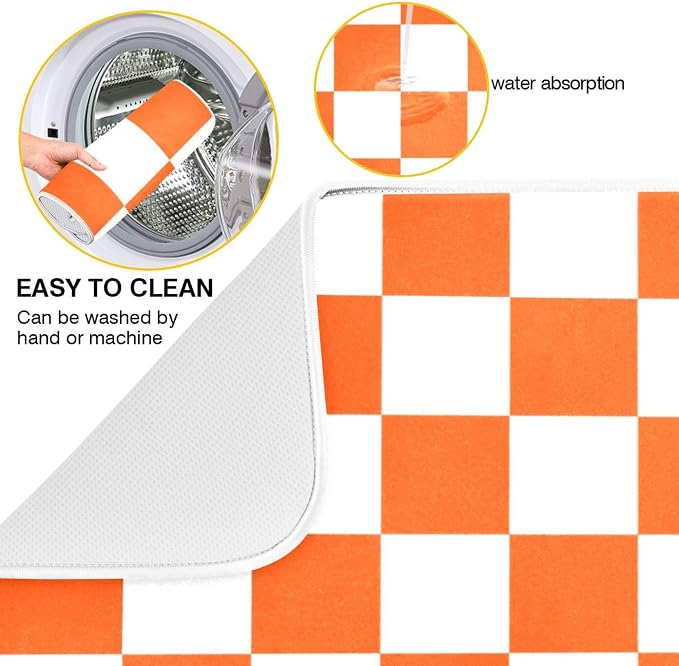 Burnt Orange Chessboard Dish Drying Mat - Image 2