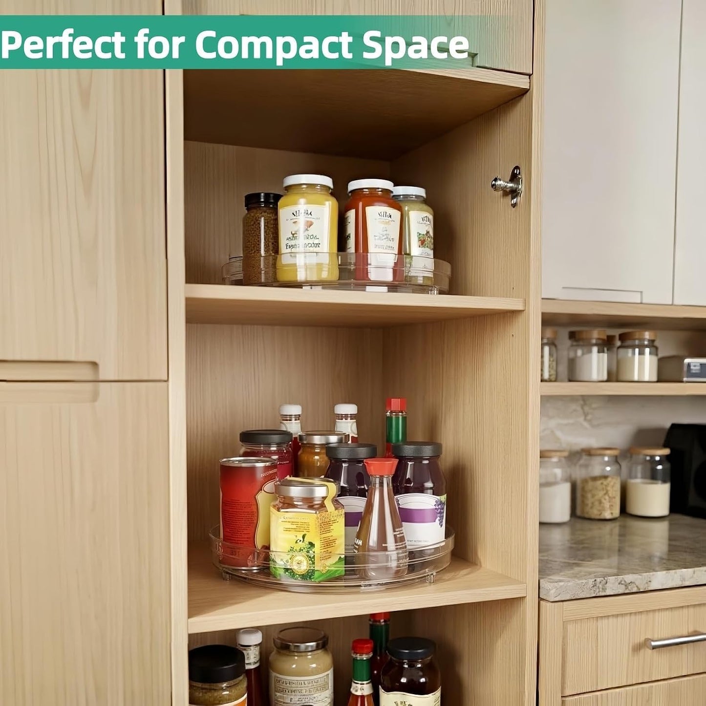 Optish 2 Pack 9.5" Lazy Susan Organizer for Cabinet, Non-Skid Turntable | Fridge Organizer and Storage, Rotating Spice Organizer, for Pantry, Kitchen, Table Top, Countertop, Easy Access, Load 15 lbs