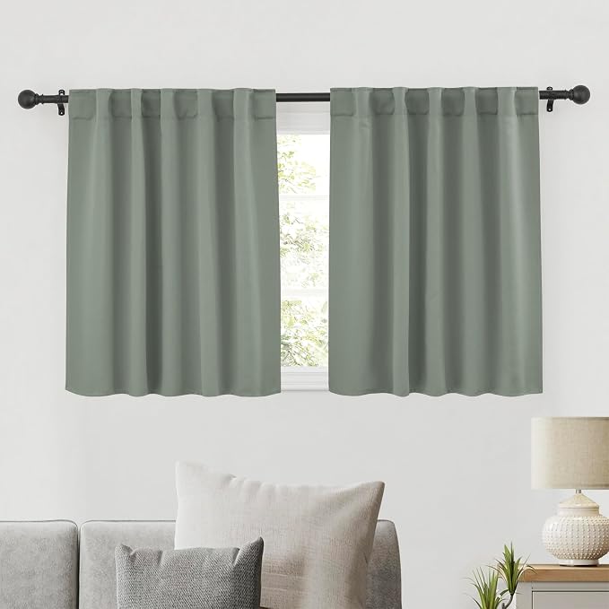 RYB HOME Sage Green Curtains, Small Window Curtains Tiers by RYBHOME