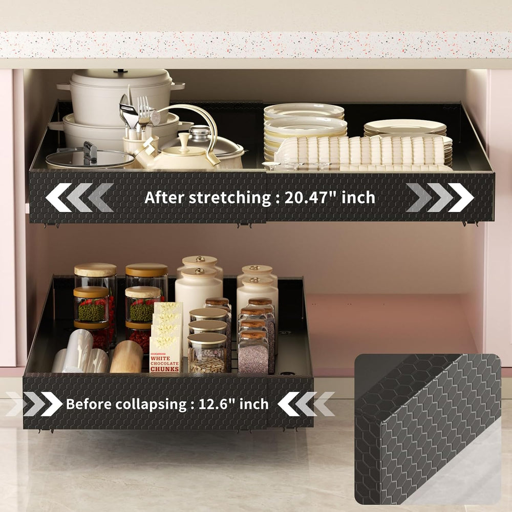 2Pack Pull Out Cabinet Organizer, Expandable 12.6“-20.47”, Black