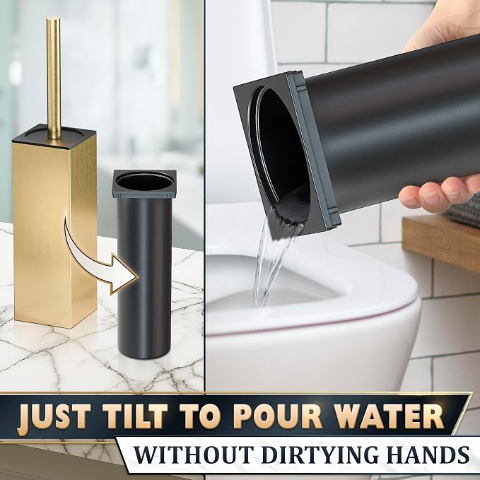 Stainless Steel Toilet Brush and Holder Set Gold & Square Design - Image 8