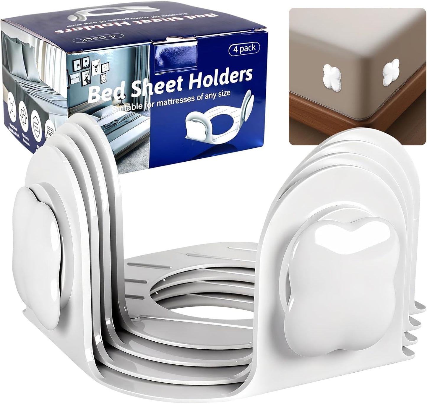 Twist-Lock Bed Sheet Holder & Corner Grippers - Stops Shifting & Bunching for a Tight Fit, Innovative Clip-Free Design,Universal for All Mattress & Sheet Sizes