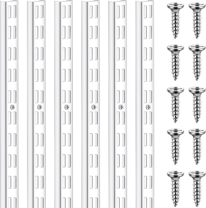 MorningRo 6 Pcs Dual Track Upright Wall Shelving System, White, 47.5 Inch