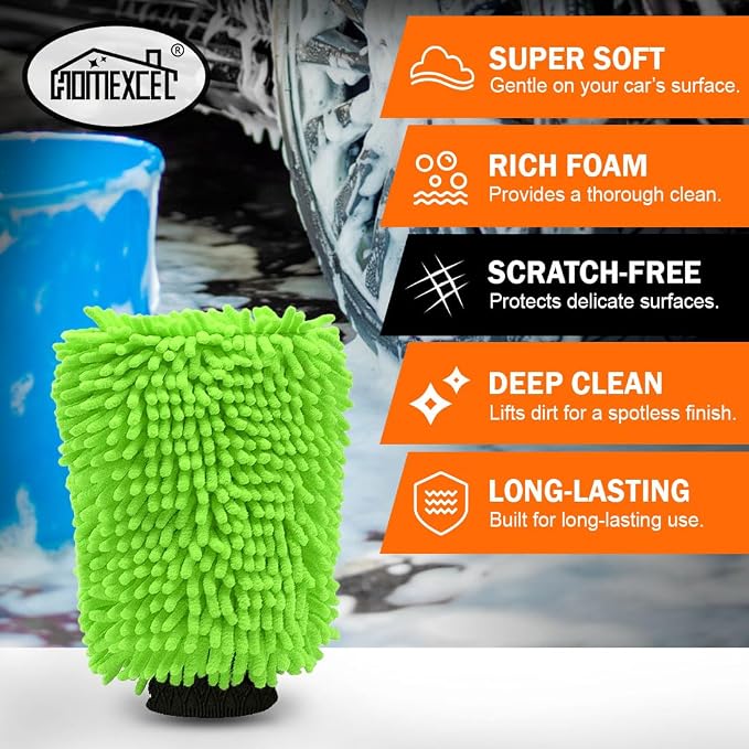 HOMEXCEL Car Wash Mitt, 2PK Chenille Microfiber Wash Mitt, Scratch-Free & - Image 5