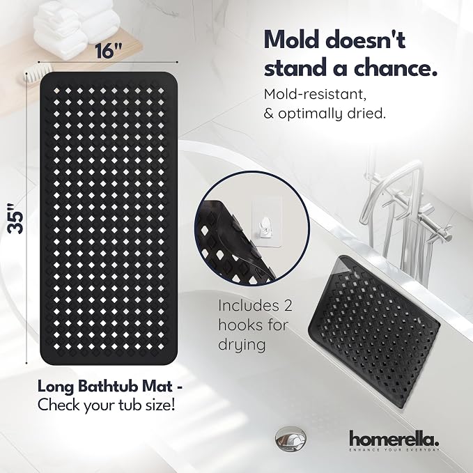 homerella® Bathtub Mat Non Slip 35x16, Incl. Hooks - Image 3