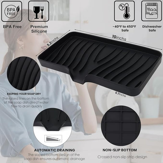 YASMEN Silicone Bathroom Soap Dishes, Sink Sponge Holder - Image 2