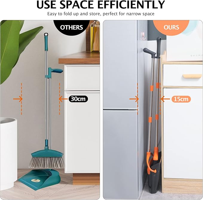 Broom and Dustpan Set with Long Handle, Light Weight Stainless Steel Poles - Image 7