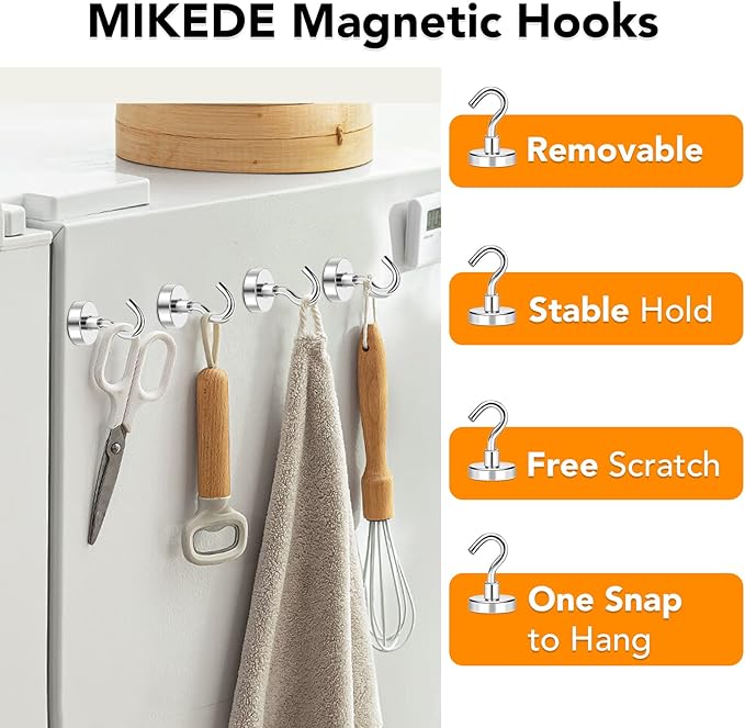 MIKEDE Magnetic Hooks, 40Lbs+ Heavy Duty Magnet Hooks - Image 2