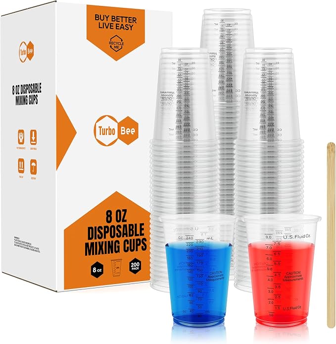 Plastic Measuring Cups 8OZ, 200 PACK Disposable Mixing Cups by TurboBee