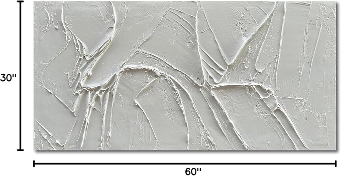 NANKAI Hand-Painted Thick Texture White Minimalist Oil Painting 30x60 Inch - Image 8