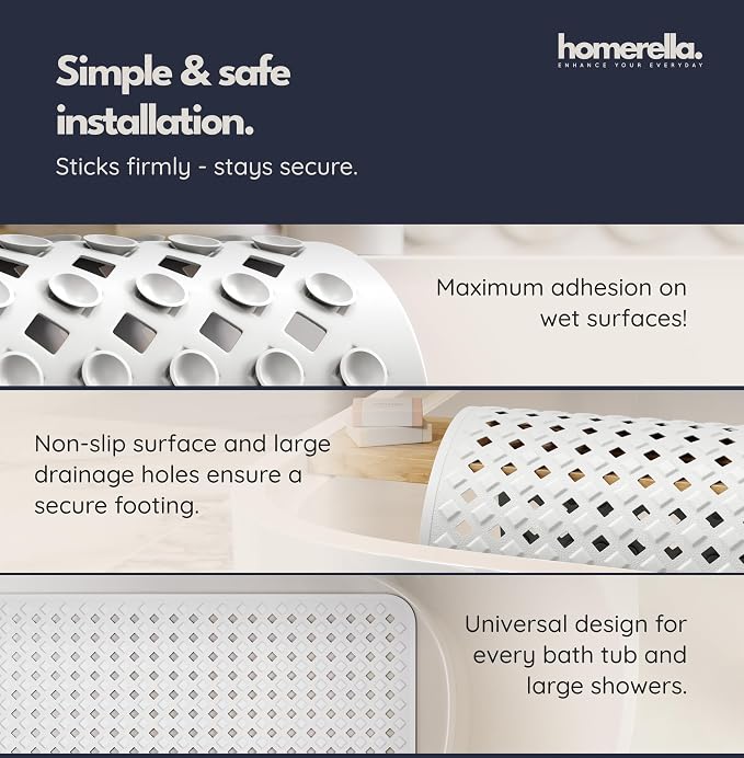 homerella® Bathtub Mat Non Slip 35x16, Incl. Hooks - Image 4