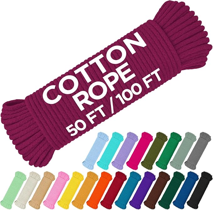 TECEUM Cotton Rope 3/16” – 50 FT – Strong All-Purpose Braided Rope – Natural by TECEUM