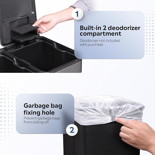 WLIVE 2 x 8 Gallon / 2 x 30 Liter Dual Trash Can, Stainless Steel Double - Image 6