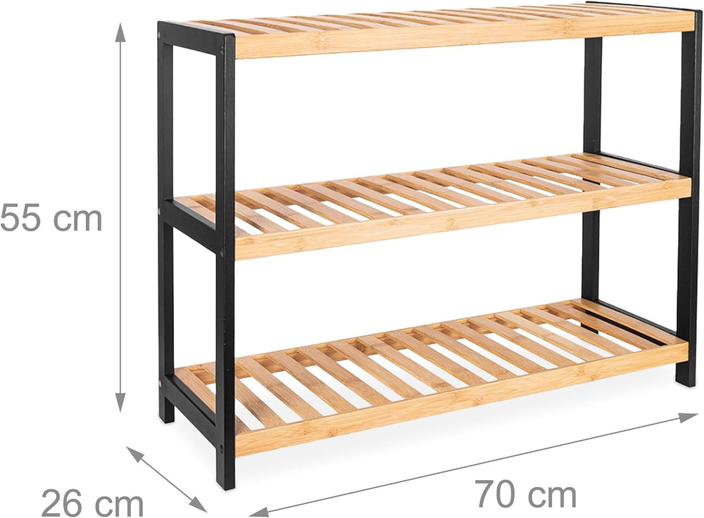 Relaxdays Shoe Rack, H 55 x W 70 x D 26 cm, Bamboo, 3 Levels, 9 Pairs of Shoe...