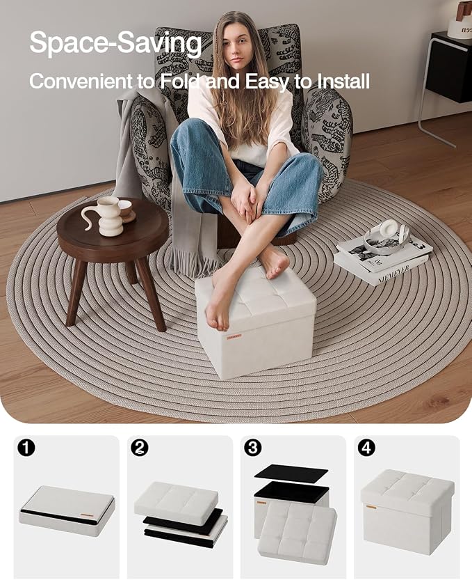 Folding Storage Ottoman, Velvet Storage Bench, End Stool, Foot Stool, - Image 6