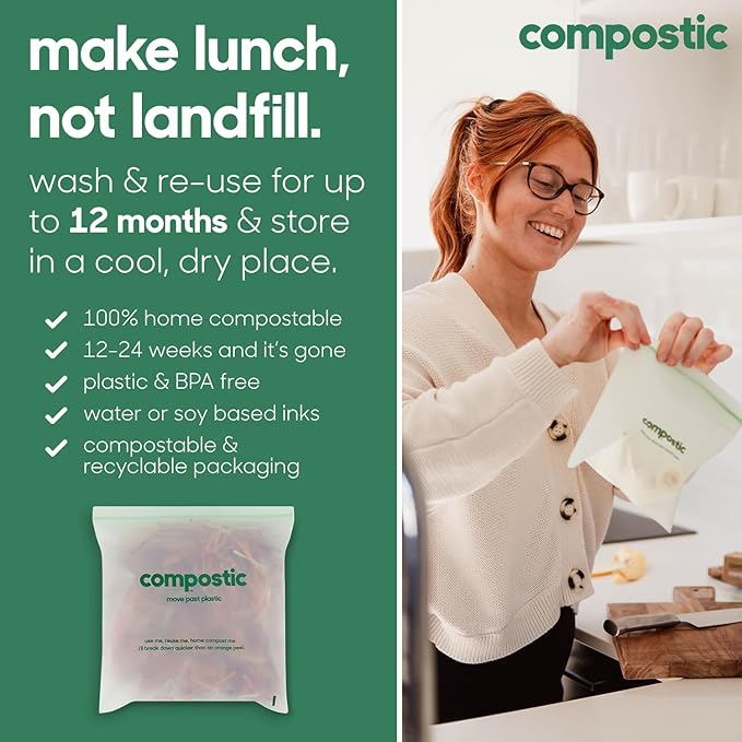 Compostic Home Compostable Resealable Snack Bags, Microwave & Freezer Safe - Image 5