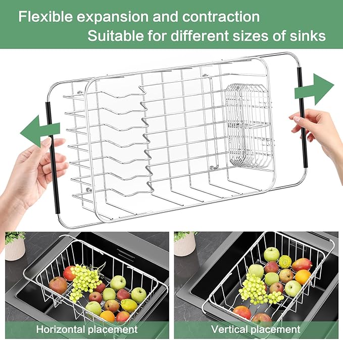 Dish Drainer Rack in Sink Adjustable, Expandable 304 Stainless Steel Metal Dish - Image 6