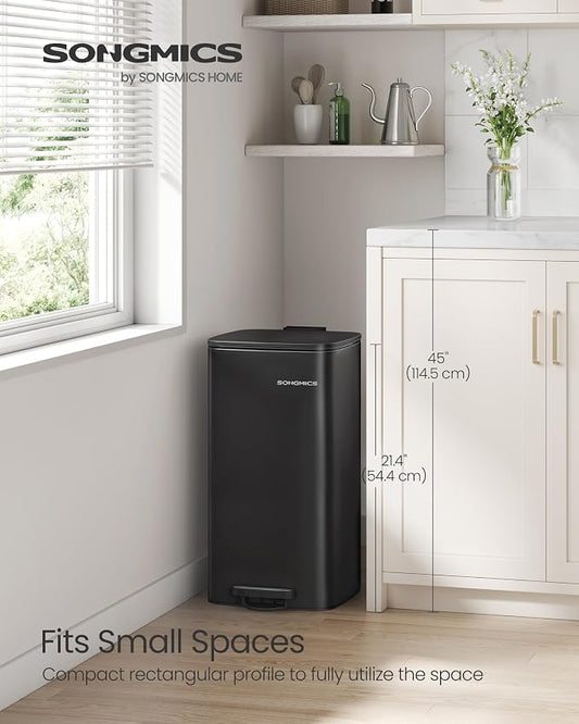 SONGMICS Kitchen Trash Can, 8-Gallon Trash Bin, Stainless Steel Garbage Can - Image 2