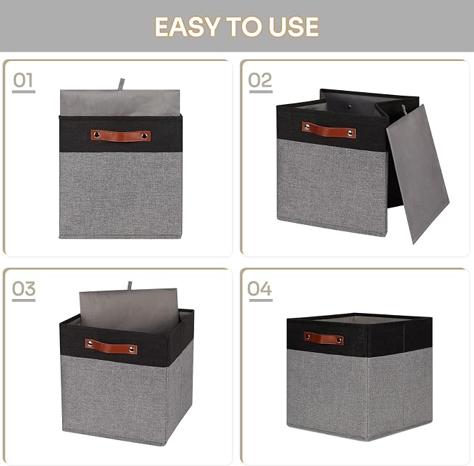 HNZIGE Storage Baskets for Organizing, Square Fabric Storage Cubes Bins 13 x 13 - Image 2