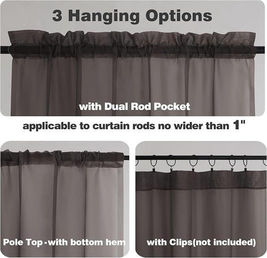 Chyhomenyc Sheer Curtains 63 Inch Length 2 Panels, Light Filtering Rod Pocket - Image 2