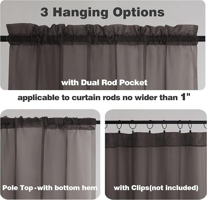 Chyhomenyc Chocolate Brown Sheer Curtains 45 Inch Long 2 Panels, Light - Image 3
