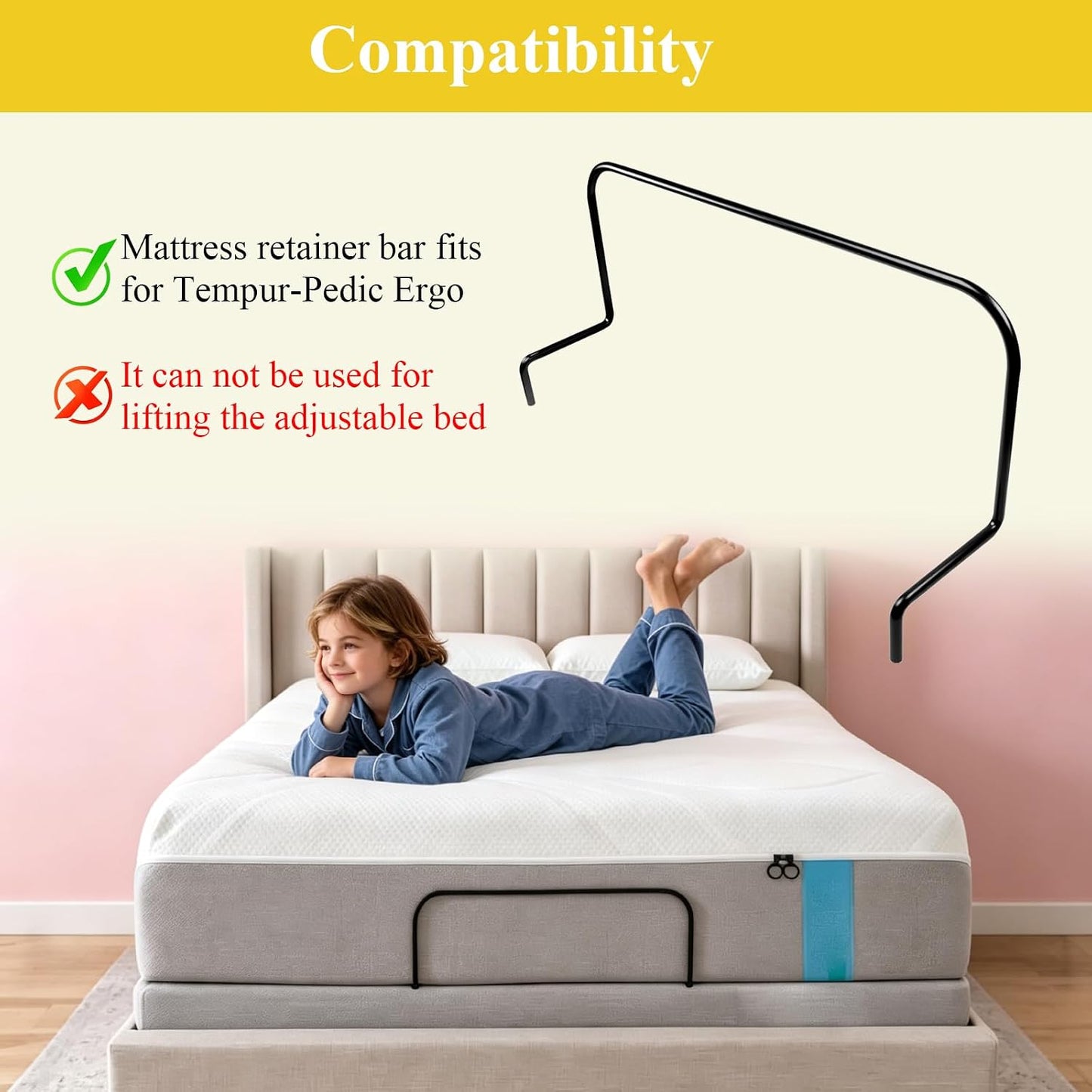 1 Pc 19" Across Mattress Retainer Bar 63003441, Fits for Tempur-Pedic Ergo, for Fixing the Mattress, Can not be Used for Lifting the Adjustable Bed, Prevent Mattress from Slipping, Foot Retainer Bars