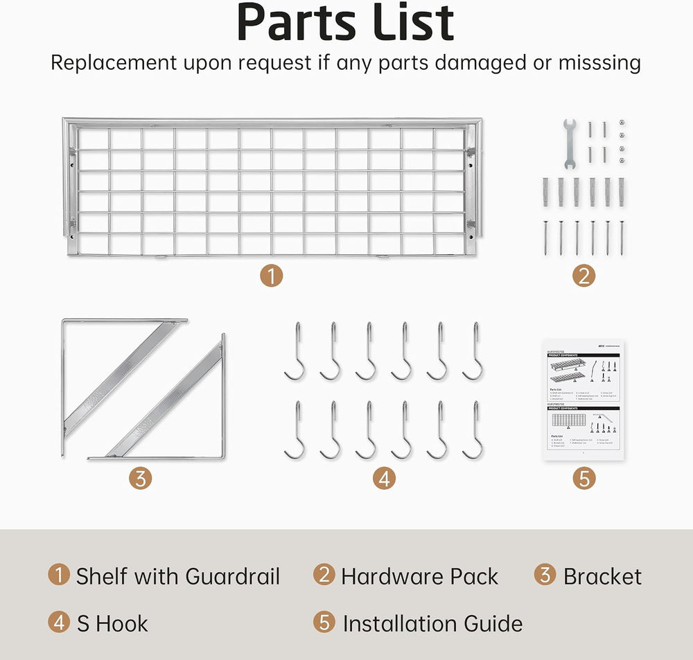 KES 30-Inch Silver Gray Pot Rack with 12 Sturdy Hooks, Wall Mounted