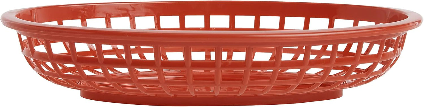 TableCraft BBQ1074RWB 6-Piece Classic Oval Plastic Basket | Chip Holders for Parties | Plastic Food Serving Trays | Small Serving Containers | Bread Trays for Restaurants & Table | Red, White & Blue