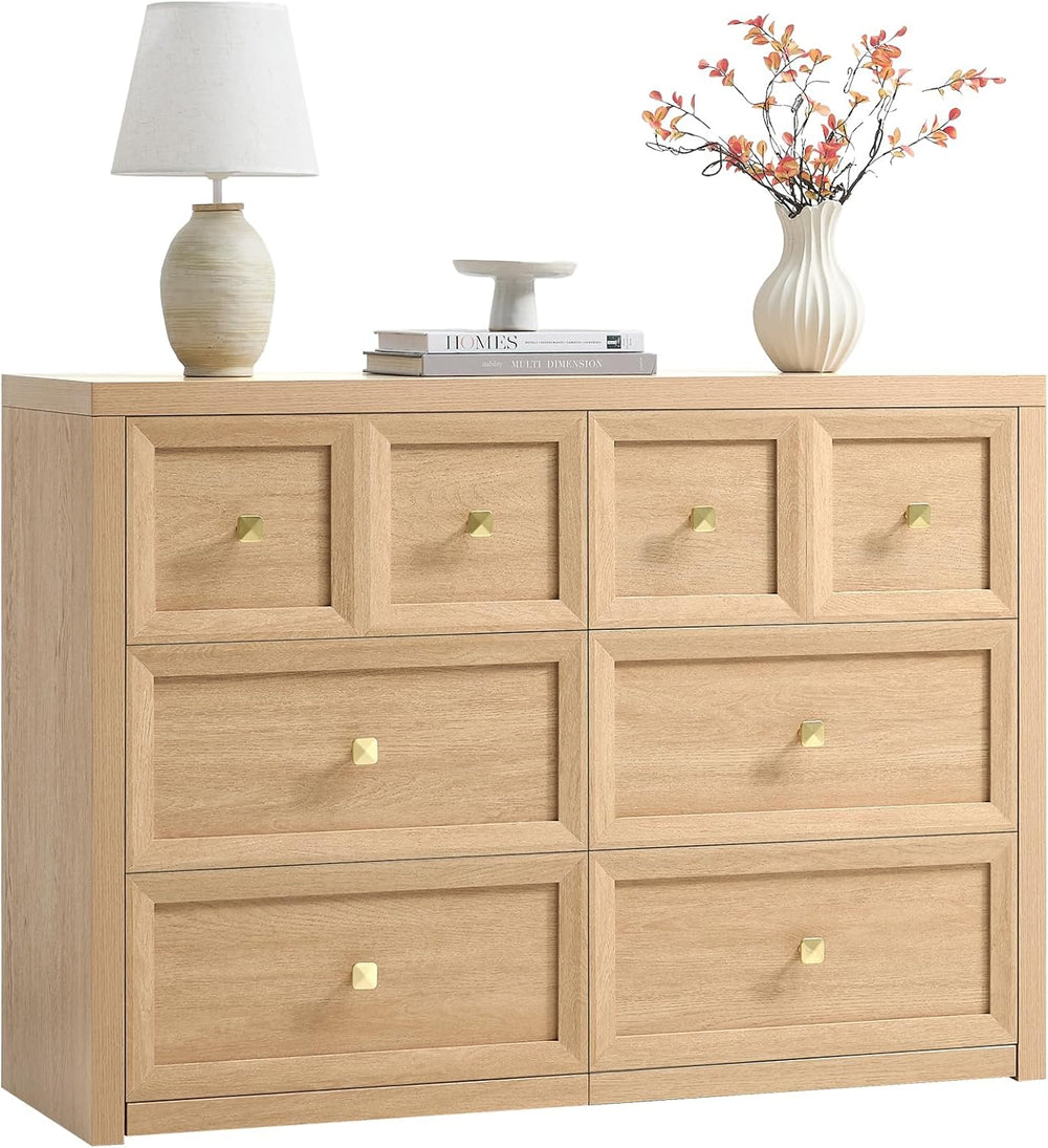 6 Drawers Dresser for Bedroom-46.5" Wide Wooden Chest of Drawers with La...