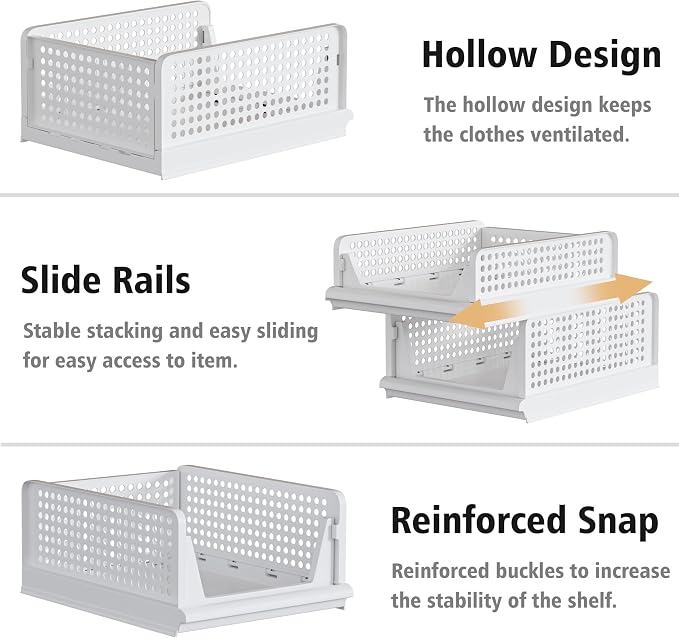 Proarea 5 Pack Stackable Plastic Storage Basket Closet Organizer Bin Foldable - Image 6