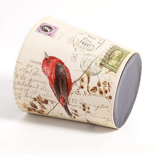PU Leather Small Trash Can Wastebasket, Round Garbage Container Basket - Image 6