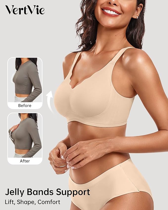 Vertvie Womens Seamless Bras No Underwire Supportive Wireless Push Up Full - Image 2