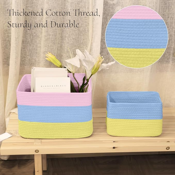 Hopegiver Woven Storage Baskets 15x11x10 Inch, 1 Pack Collapsible Cube Storage - Image 3