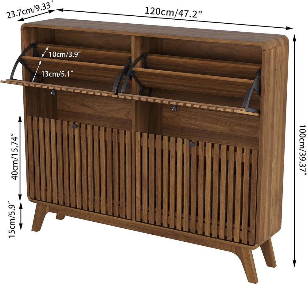 Jluomei Large Shoe Cabinet for Entryway, Bamboo Narrow Shoe Cabinet Storage w...