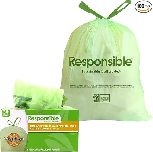 Responsible Products Kitchen Bin Liners, Certified Compostable, Heavy Duty by ResponsibleProducts%C2%AE