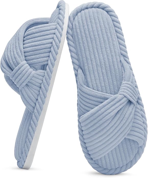 Evshine Summer House Slippers for Women Corduroy Cross Bow Indoor Slippers Open by Evshine