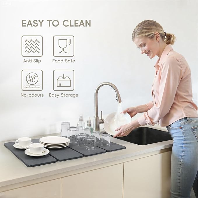 Small Stone Dish Drying Mat for Kitchen Counter, HQAUT 16"×12" Collapsible - Image 5