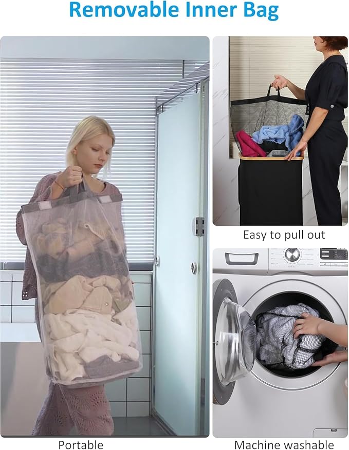 efluky Laundry Basket with Wheels, Tall Rolling Laundry Hamper with Lid and - Image 5
