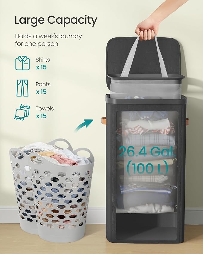 SONGMICS Laundry Basket, 26.4 Gal. Laundry Hamper, Easy Assembly,