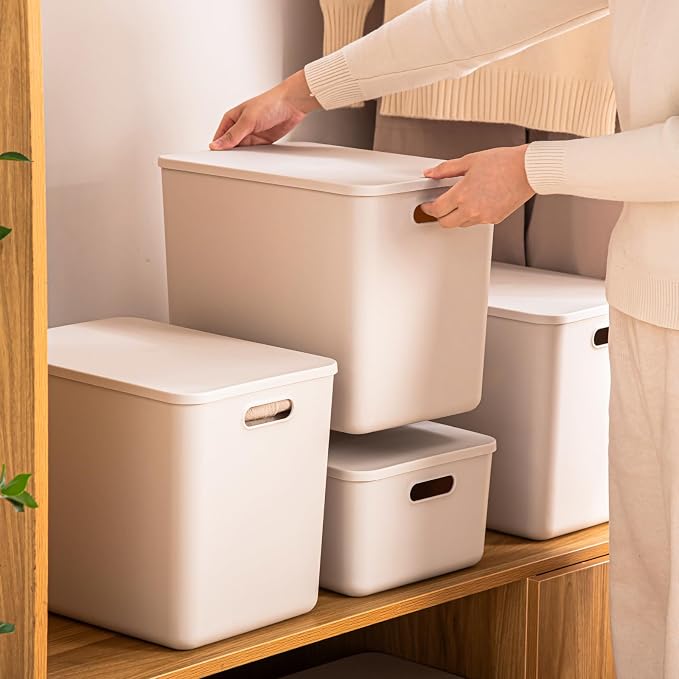 Plastic Storage Bins with lids, Storage Baskets, Container with handle - Image 3