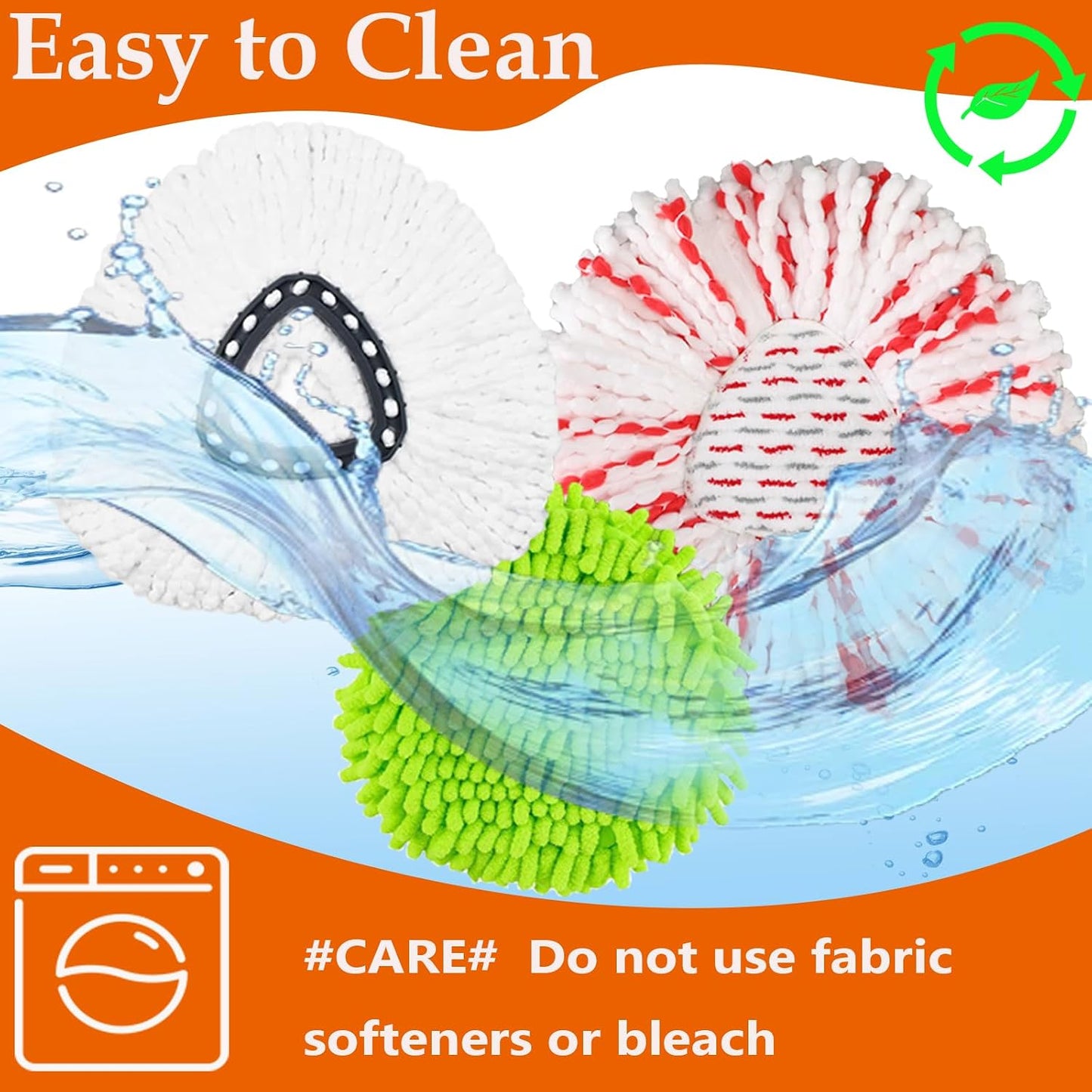 Mop Heads Replacement Handle Set for Ocedar Spin Mops EasyWring 1-Tank System, Includes 2 Microfiber Refills, 1 Chenille Head, 4-Section Iron 30-58" Mop Handle, 1 Scrub Brush, 1 Spin Base for O-Cedar