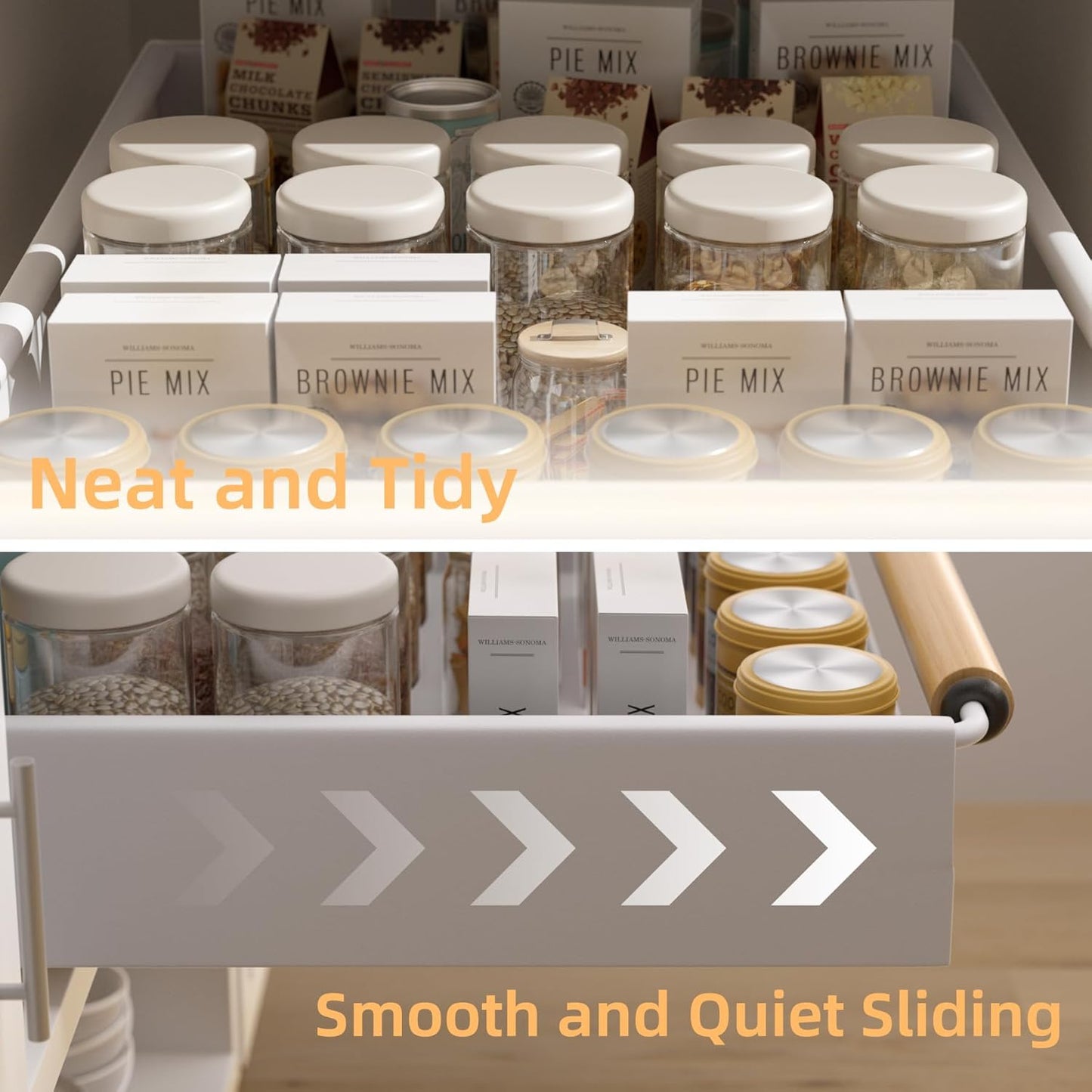 2 Pack No-Drill Pull Out Cabinet Organizer 15.3'' Deep Expandable Slide Out Drawers for Kitchen Pantry & Under Sink Storage, Adhesive Nano Film Mount, White