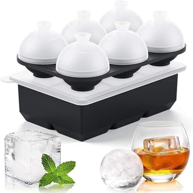 HONYAO Whiskey Cocktail Ice Mold, Easy Fill and Release Silicone Round Ice Ball by HONYAO