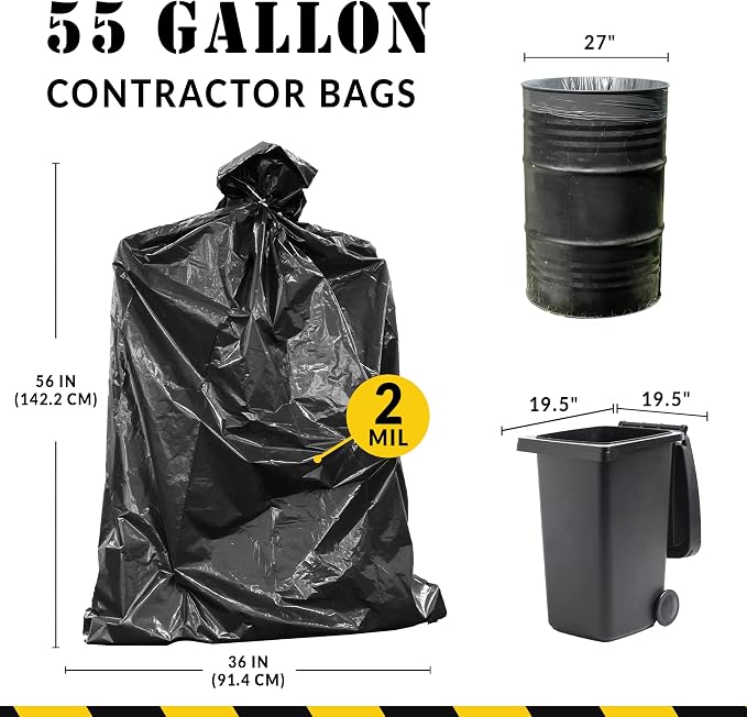 Reli. Contractor Garbage Bags 55 Gallon | 40 Trash Bags | Heavy Duty | Black - Image 5