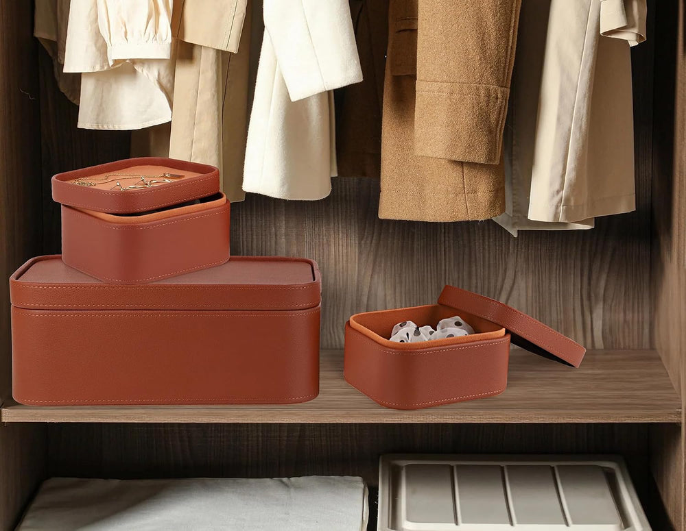 HofferRuffer Faux Leather Decorative Storage Boxes, Dust proof Storage Shelf ...