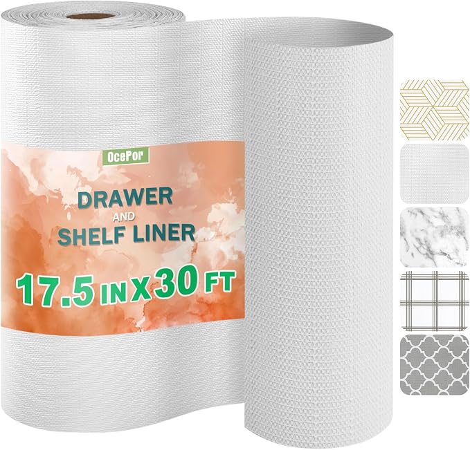 OcePor Non-Adhesive Drawer and Shelf Liner 17.5IN x 30FT，Non Slip Cabinet and by OcePor