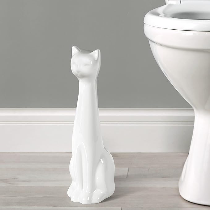 Allure Home Creation White Cat 2-Piece Toilet Brush Holder and Brush Set - Image 3