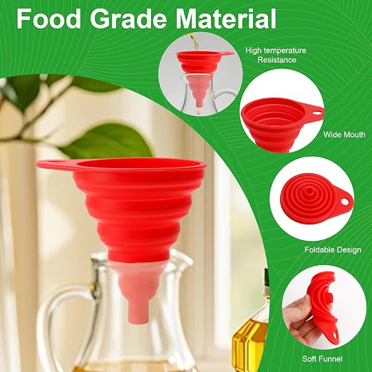 Kitchen Funnel Set of 6, Food Grade Foldable Small and Large Funnel Colorful - Image 5